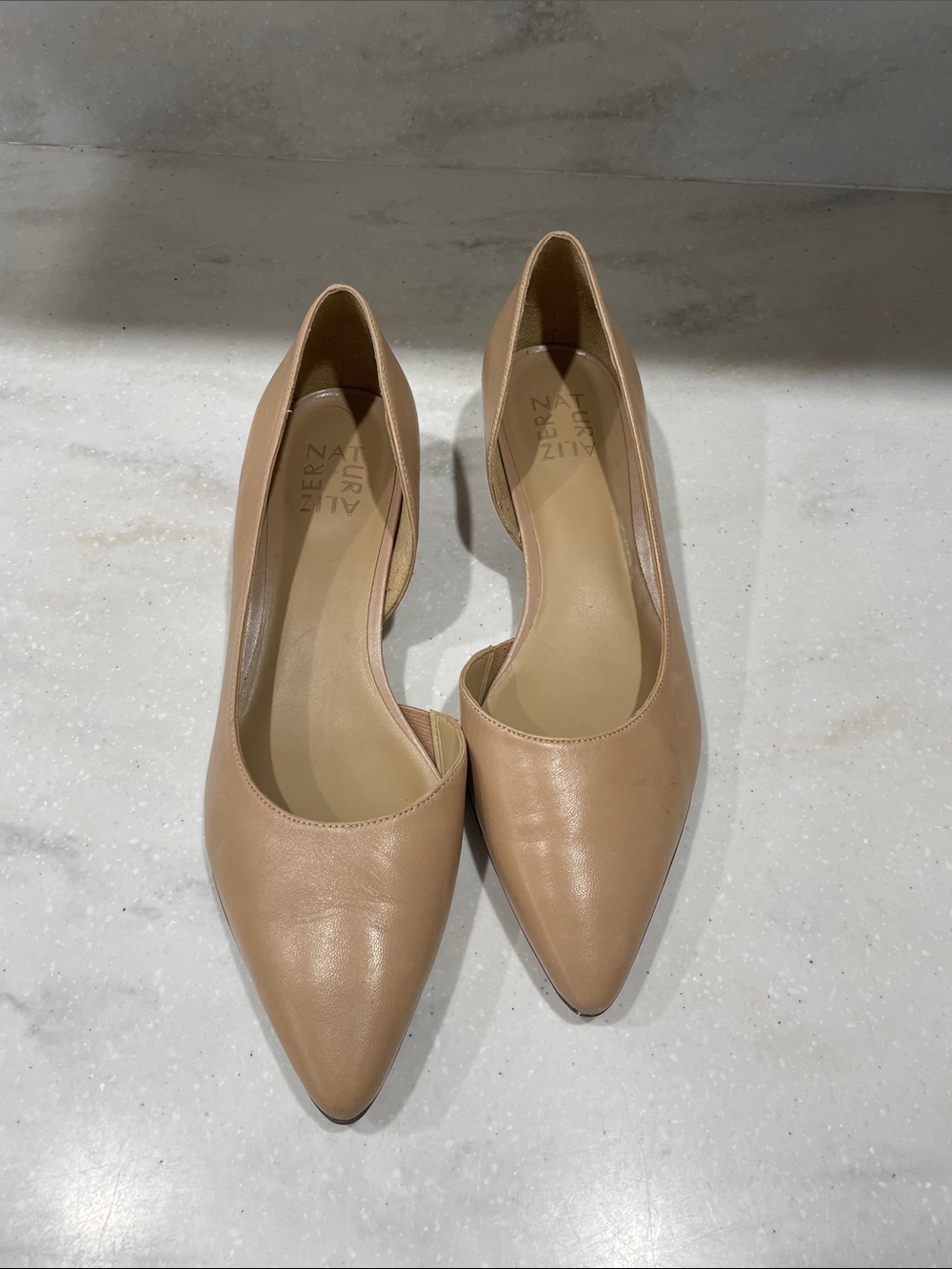 Naturalizer Pointed-Toe Low Block Heel Flats in Taupe - Picture 2 of 5